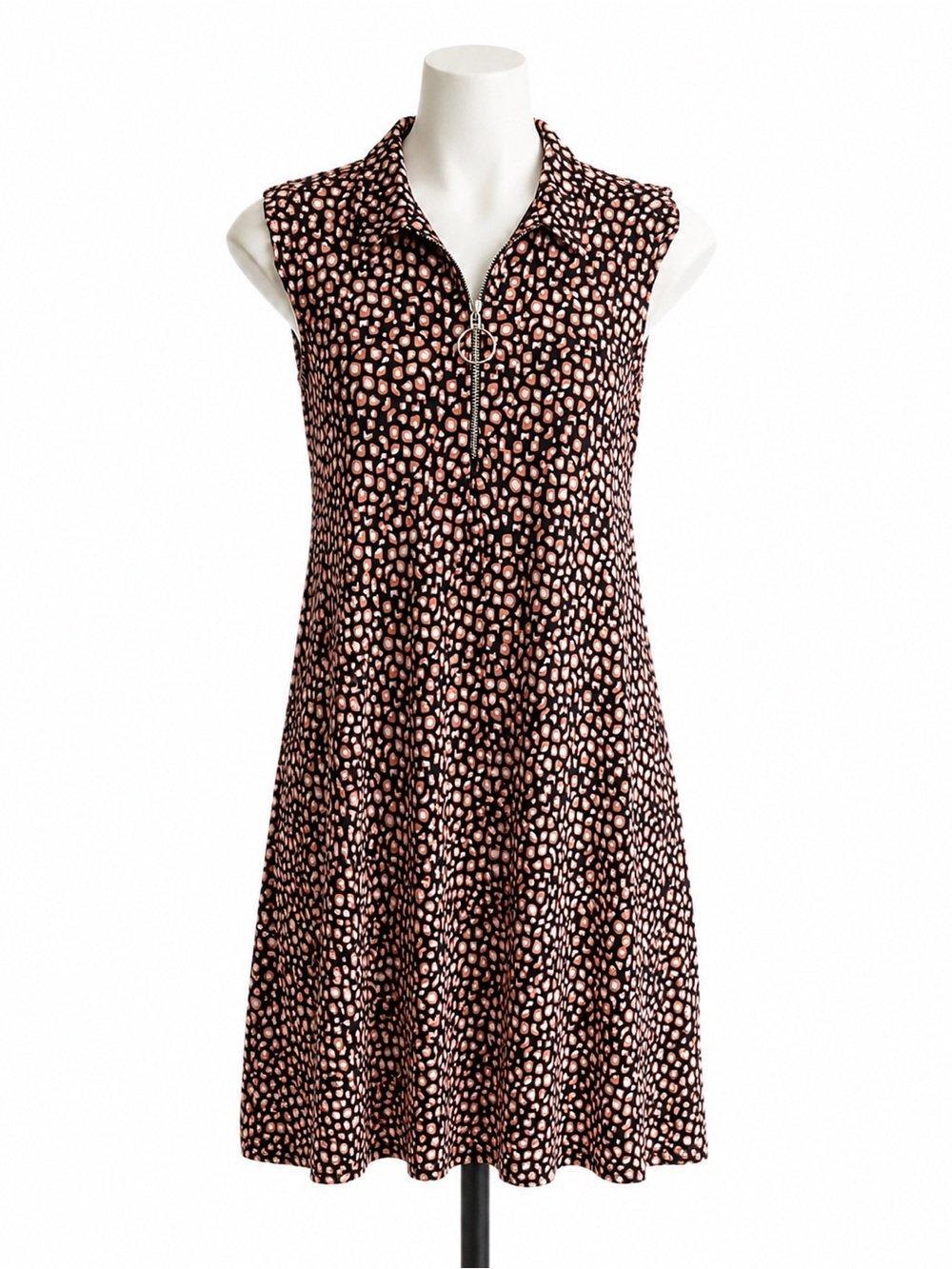 Ava & Grace Retro Black and Orange  Printed Zip-Front Mini Dress